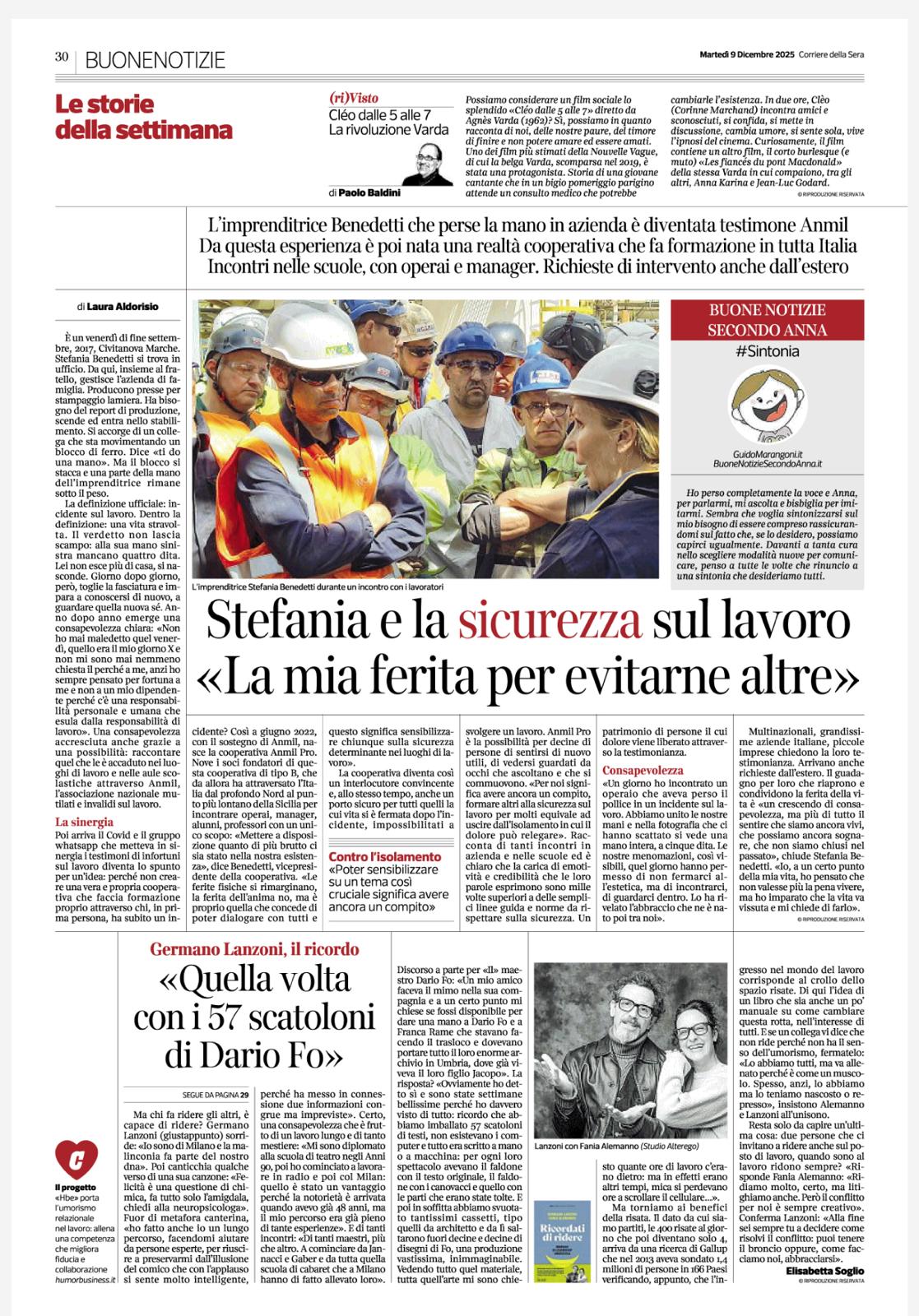 In Evidenza sulla Stampa: “La mia ferita per evitarne altre” – L’Impegno per la Sicurezza sul Lavoro